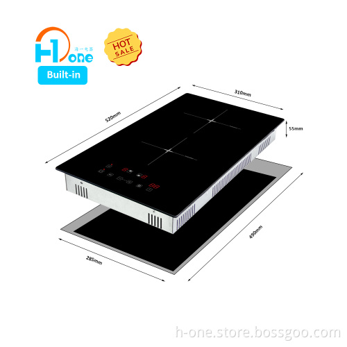 2 Burner Electric Induction Cooker, 220-240V, 4000W, Built-in Glass Ceramic Stove